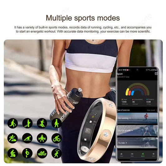 Diamond Fashion Women Smart Ring IP68 Waterproof Stainless Steel Intelligent Ring Health Monitor Sports Pedometer Fitness Rings