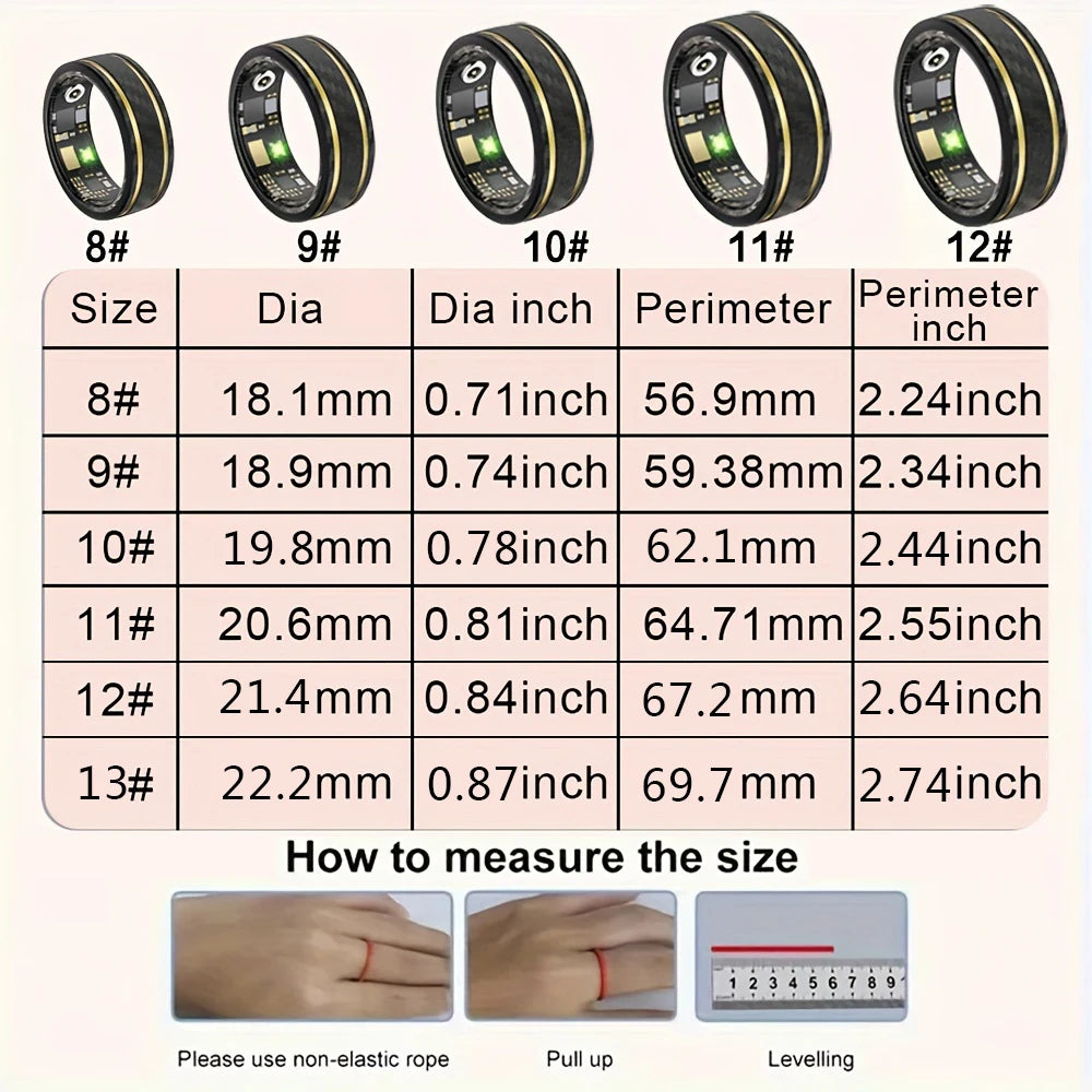 Smart Ring Health Tracker, Men's and Women's Health Ring, Long Lasting Battery Sleep Ring (Black Gold, 13#)