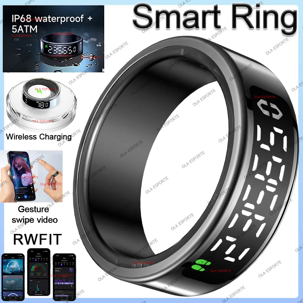 2025 Smart Ring with Display Screen and Touch, Wireless Charging, Health Manager, 5 ATM Waterproof For Men Women Rings R12 R11