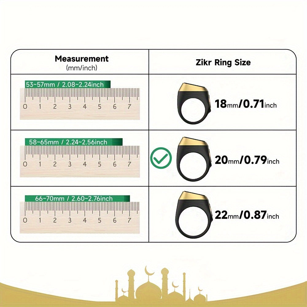 Stylish Black Smart Ring Counter, Smart Tasbih Zikr Ring, Muslim Islamic Prayer Smart Rings, Tasbih Counter Smart Ring, Digital Electronic Smart Tally Counter, Tasbeeh Smart Counter For Prayer 20mm Zikr Ring Lite