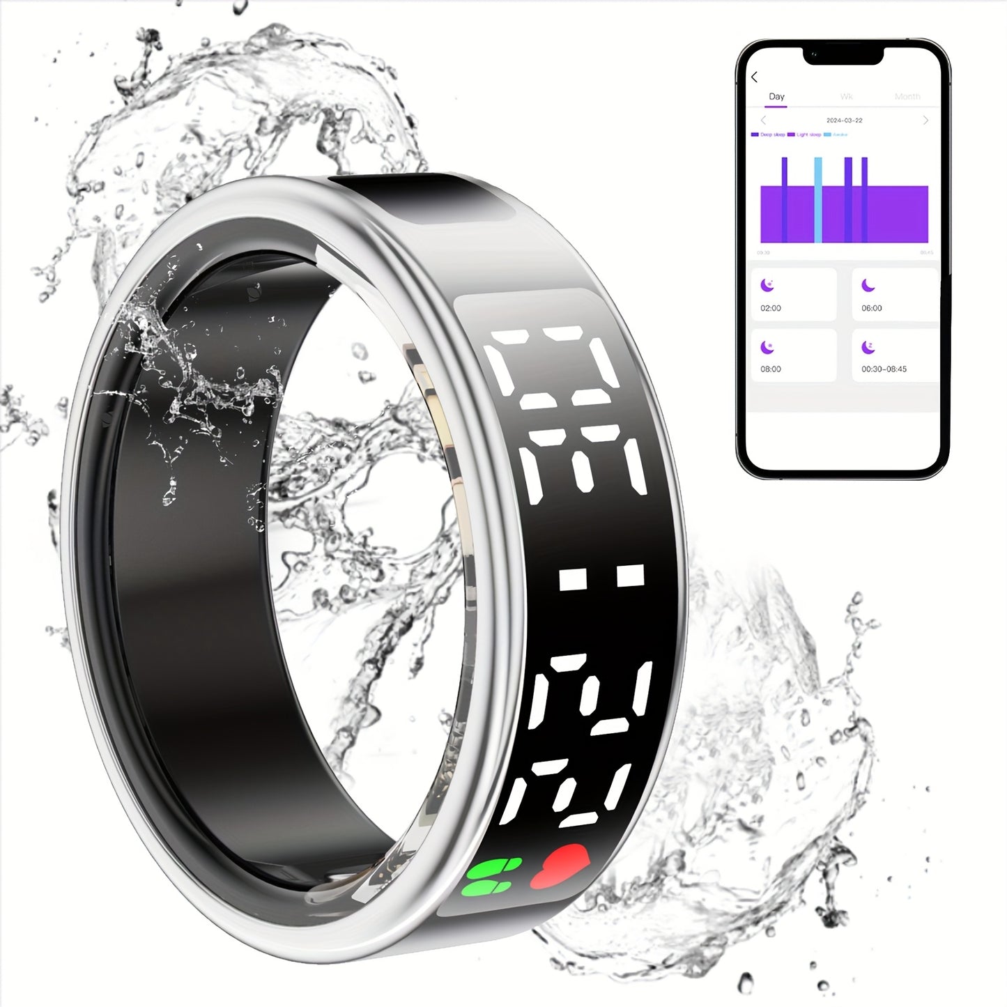 Smart Rings For Men And Women, Step Count, Distance, Exercise Fitness Tracking, Sleep Analysis, IP68 Design, Charging Case, Long Battery Life, Technological Fashion, Ideal Valentine'S Day, New Year & Birthday Gifts