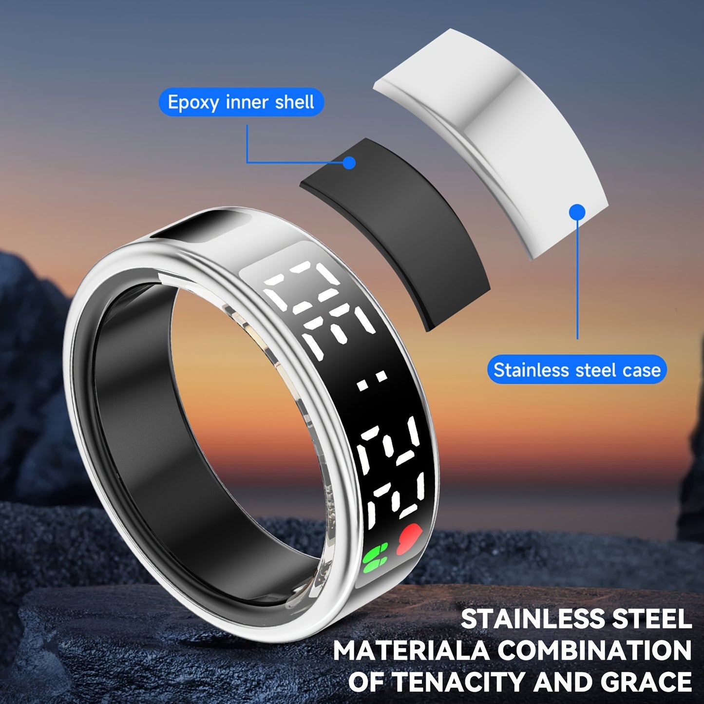 Smart Rings For Men And Women, Step Count, Distance, Exercise Fitness Tracking, Sleep Analysis, IP68 Design, Charging Case, Long Battery Life, Technological Fashion, Ideal Valentine'S Day, New Year & Birthday Gifts