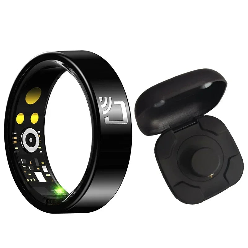 NFC Smart Ring-with Heart Rate Health Sleep Monitor IP68 Waterproof Multi-sport Mode Function 7MM Ultra Thin Rings+Charging Case