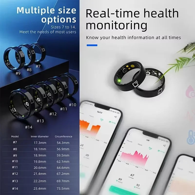 R20 Ceramic Sheel Smart Ring Health Tracker Ring Sleep Heart Rate Tracking Waterproof Fitness Tracker with Charging Case