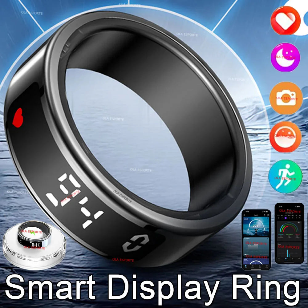 2025 Smart Ring with Display Screen and Touch, Wireless Charging, Health Manager, 5 ATM Waterproof For Men Women Rings R12 R11