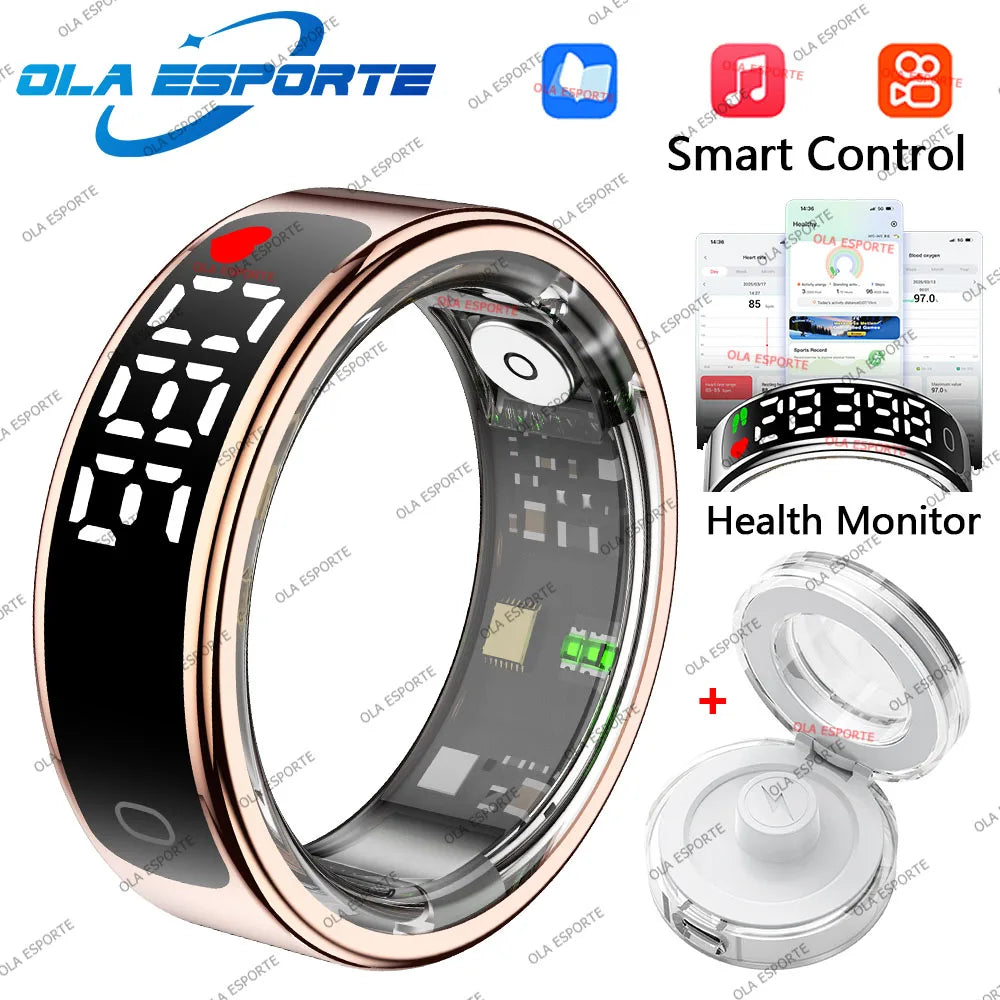 For Android IOS Phones Men Women Smart Ring With Charging Case Information Reminder Fitness Rings Pedometer Sleep Health Monitor