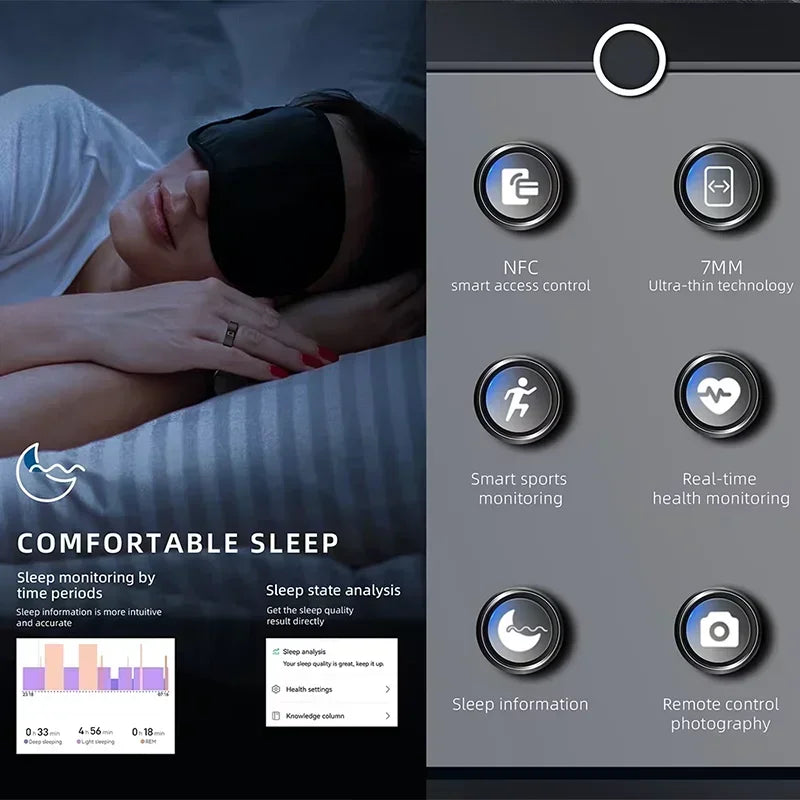 R20 Ceramic Sheel Smart Ring Health Tracker Ring Sleep Heart Rate Tracking Waterproof Fitness Tracker with Charging Case