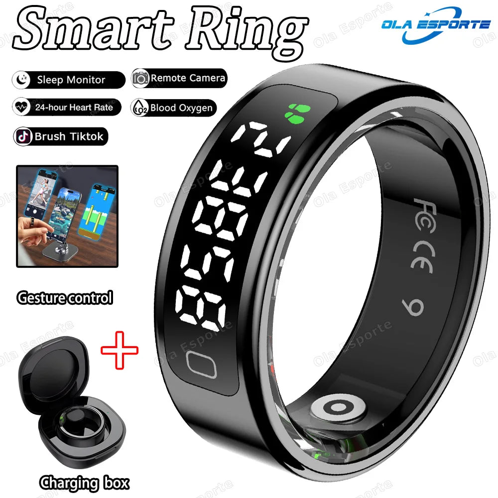 Smart Ring Men Women LED Display Screen Heart Rate Health Monitor Waterproof  Sport Modes rings Scroll through tiktok