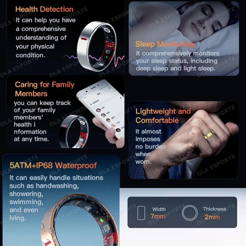 New Health Monitor Smart Ring Outdoor Waterproof Rings Real HRV Monitor Heart Rate Blood Pressure/Oxygen Sports Smartring 2025