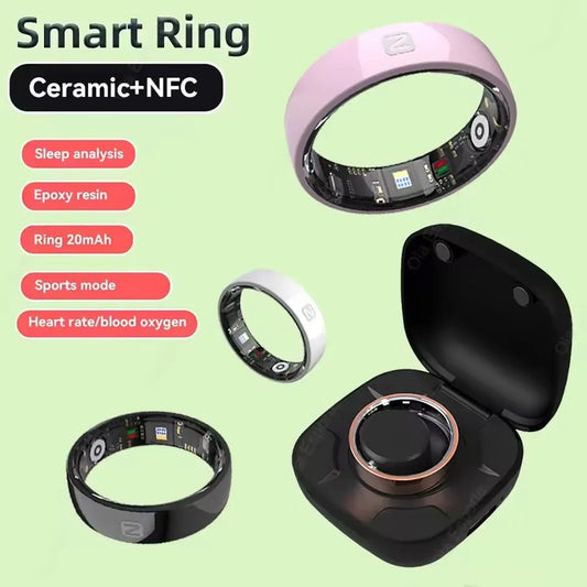Smart Ring NFC Ring Health Fitness Tracker Ceramic Health Ring 2025 Sleep Tracking Heart Rate Blood Pressure with Charging Case