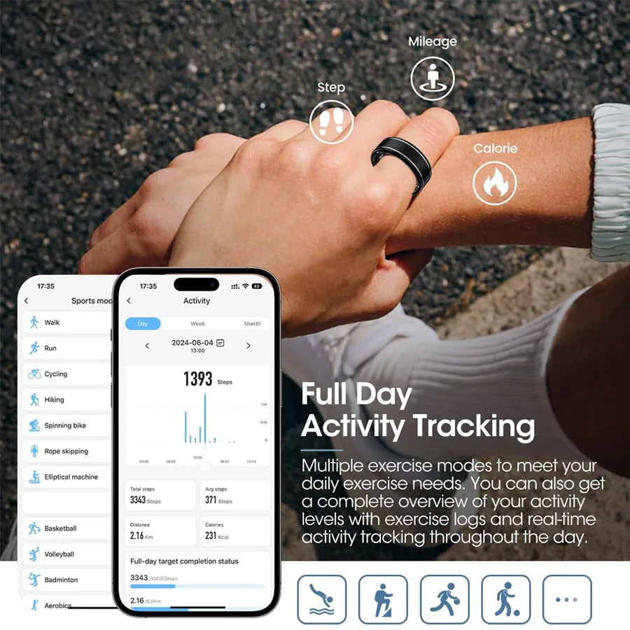 Smart Health Rings for Women Men, Fitness Tracker with Heart Rate, Blood Oxygen, Sleep Tracker, Step Tracker, IP68 Waterproof