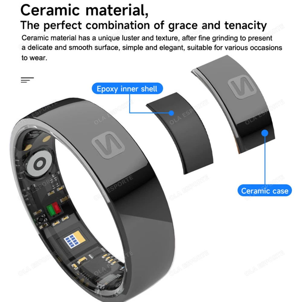 Smart Ring NFC Ring Health Fitness Tracker Ceramic Health Ring 2025 Sleep Tracking Heart Rate Blood Pressure with Charging Case