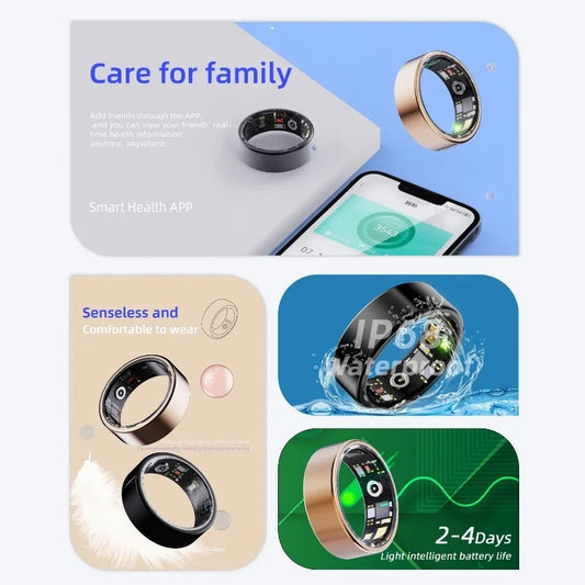 Health Smart Ring, Sleep Monitoring, IP68 Waterproof, Heart Rate, Blood Oxygen Monitor, Sport Mode, Epoxy Resin Material,2025