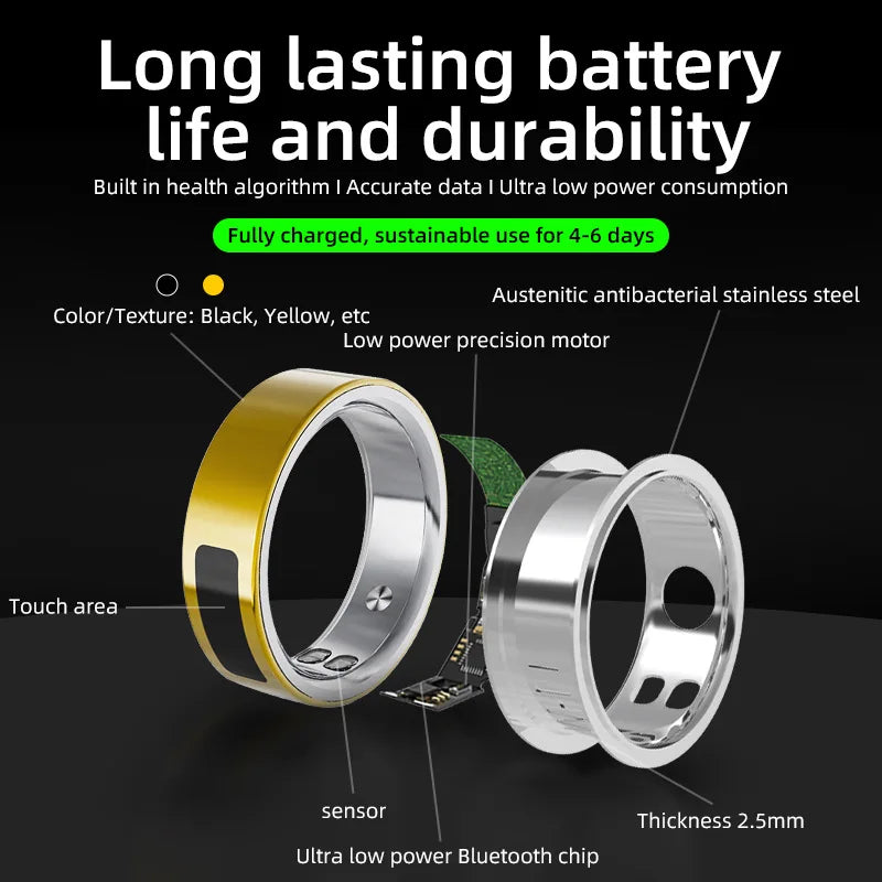 Vibrating Smart Ring for Men Vibration Notifications Health Monitoring,Calls Messages, Slient Alarm Clock Rings for Android iOS
