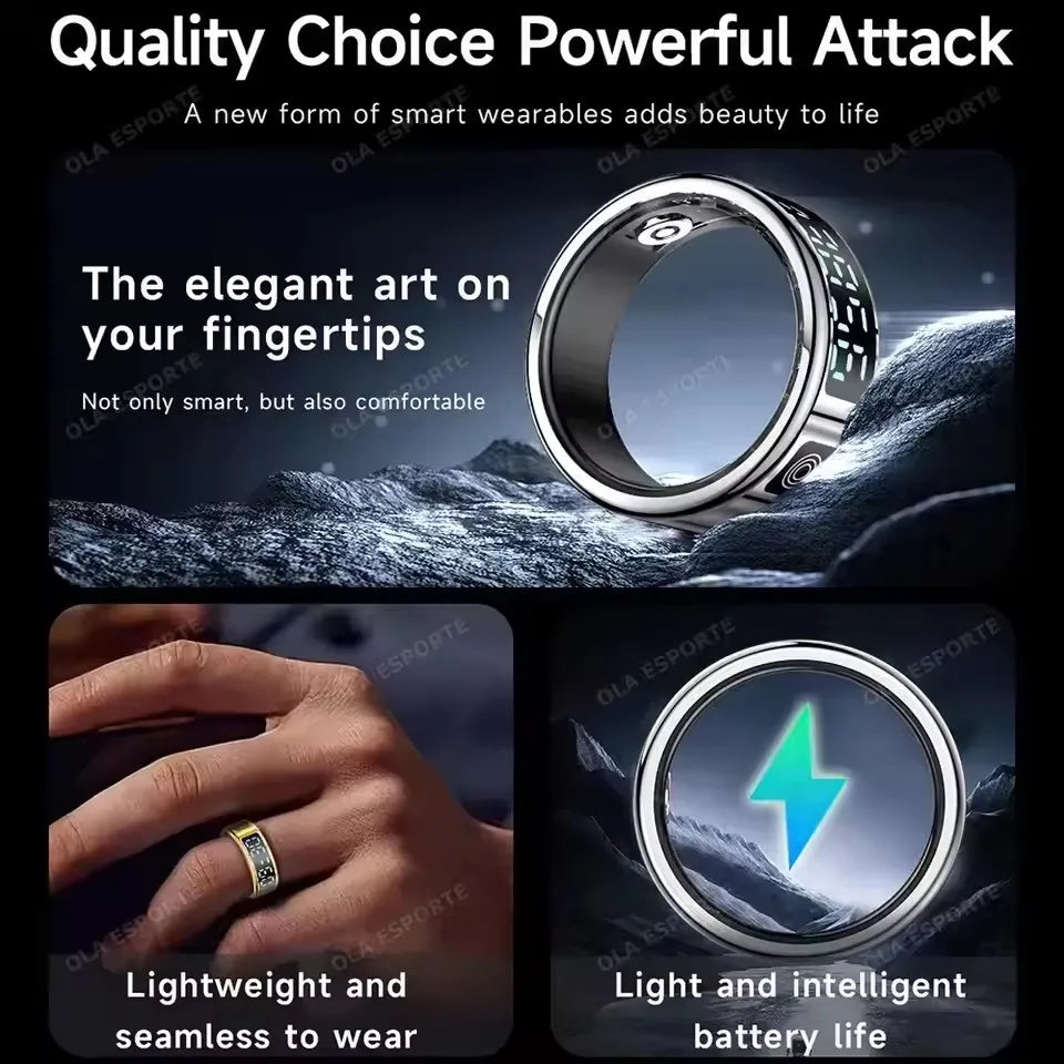 2025 Smart Ring with Display Screen and Touch, Wireless Charging, Health Manager, 5 ATM Waterproof For Men Women Rings R12 R11