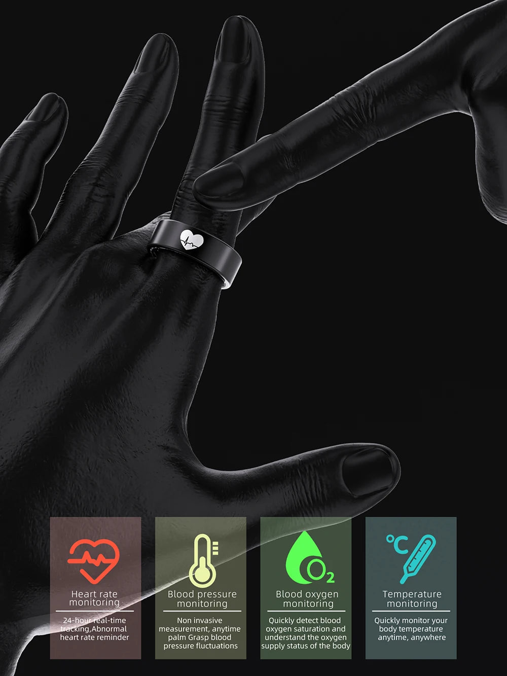 ECG Health Smart Ring Accurate Heart Rate Blood Oxygen Blood Pressure Detection Sleep Monitoring Fitness Rings IP68 Waterproof