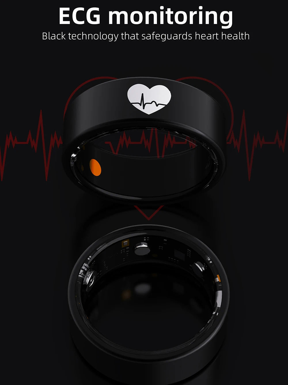 ECG Health Smart Ring Accurate Heart Rate Blood Oxygen Blood Pressure Detection Sleep Monitoring Fitness Rings IP68 Waterproof