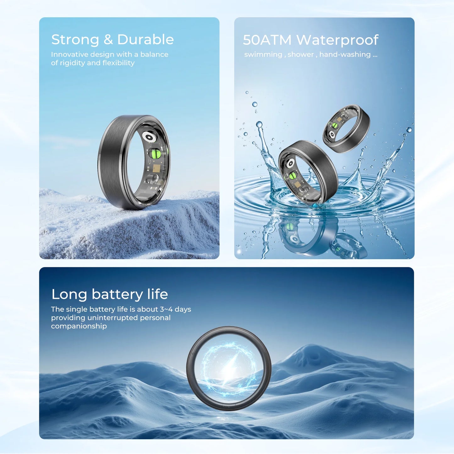 Smart Rings Bluetooth Gesture Swipe Control Sleep Heart Rate Oxygen Monitoring Multi Sports Modes Waterproof Women Health Ring