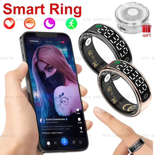 For Android IOS Phones Men Women Smart Ring With Charging Case Information Reminder Fitness Rings Pedometer Sleep Health Monitor