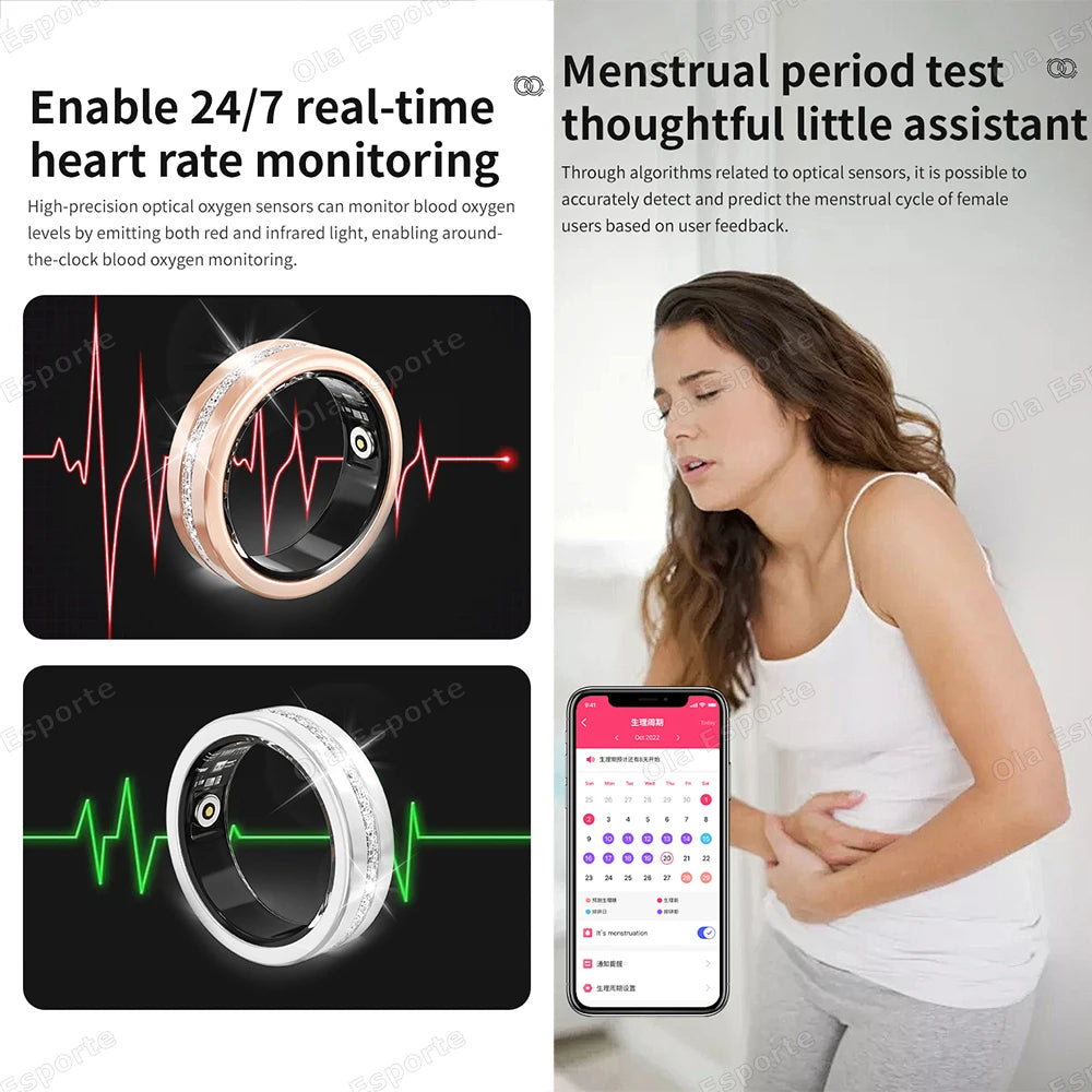 New For Android IOS Smart Ring IP68 Waterproof Heart Rate Health Monitoring Sports Pedometer Fitness Rings Diamond Fashion Women