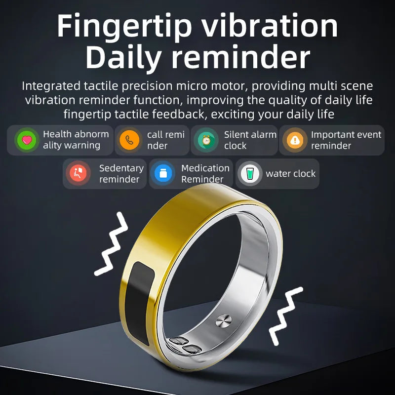 Vibrating Smart Ring for Men Vibration Notifications Health Monitoring,Calls Messages, Slient Alarm Clock Rings for Android iOS