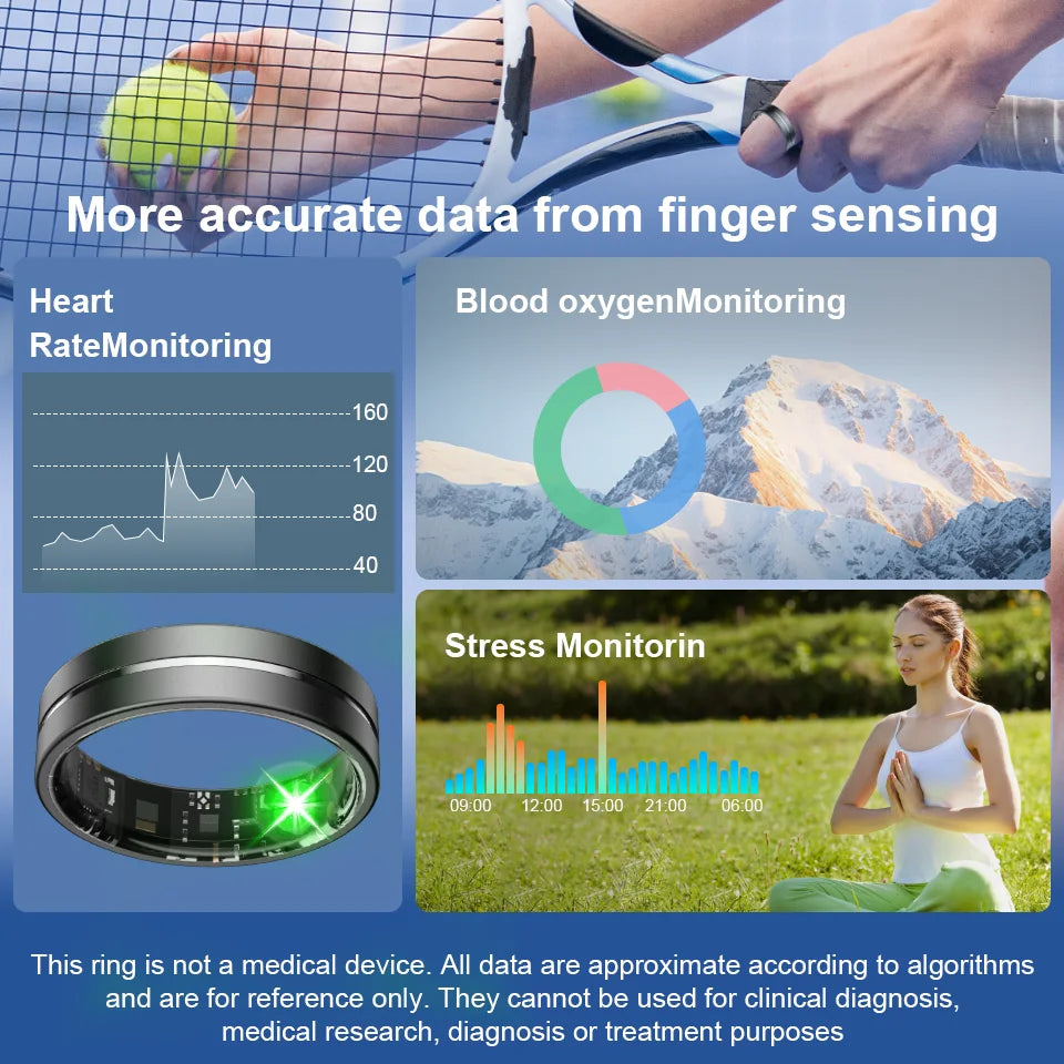 Intelligent Health Tracker Stylish Design Multi-Functional Fitness Ring Monitoring IP68 Waterproof Rings for Sleep Gaming Sports
