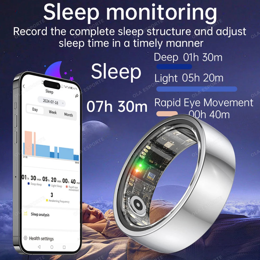 New Smart Ring Men Women, Heart Rate Blood Pressure/Oxygen Sleep Health Monitoring Fitness Sport Rings IP68 Waterproof Smartring