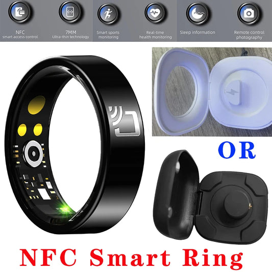 NFC Smart Ring-with Heart Rate Health Sleep Monitor IP68 Waterproof Multi-sport Mode Function 7MM Ultra Thin Rings+Charging Case