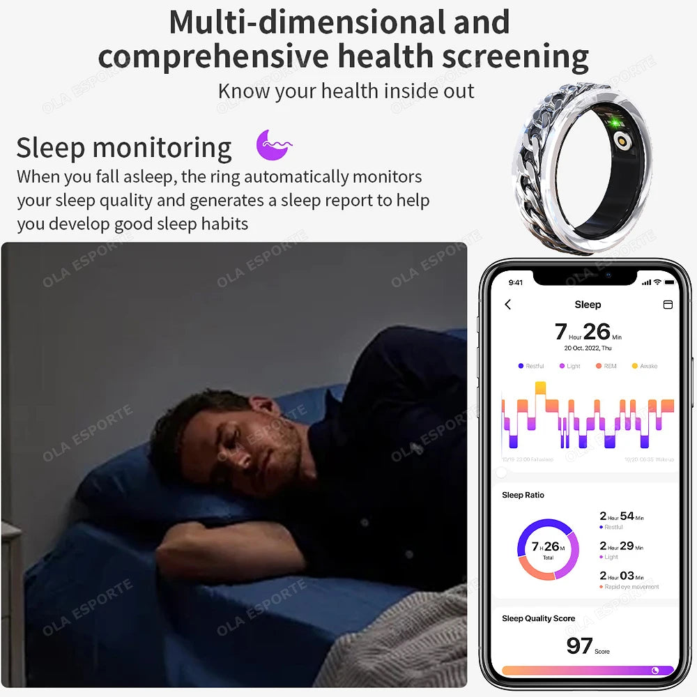 2025 New Smart Ring 360° rotation Chain Bluetooth Health Monitor Blood Oxygen Sleep Heart Rate Multi-sport Modes Men Women Rings