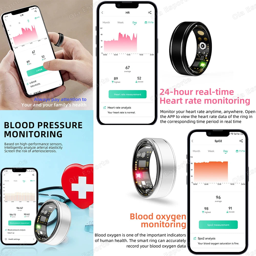 Smart Health Rings Monitor Blood Pressure Heart Rate Blood Oxygen Sleep Ring Fitness Gift for Friend Family Colleagues Smartring