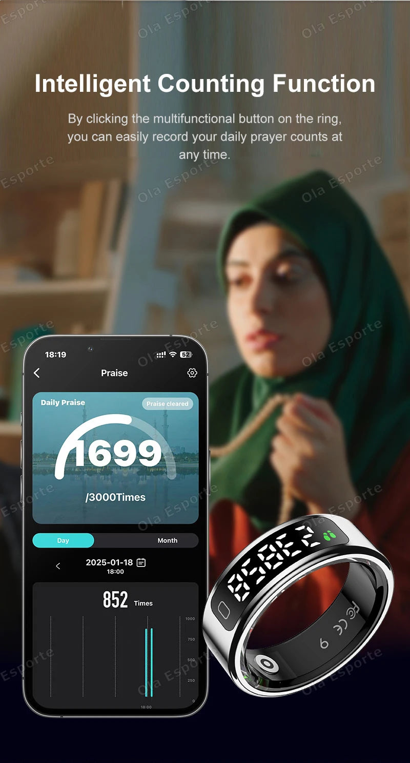 Smart Ring Men Women LED Display Screen Heart Rate Health Monitor Waterproof  Sport Modes rings Scroll through tiktok