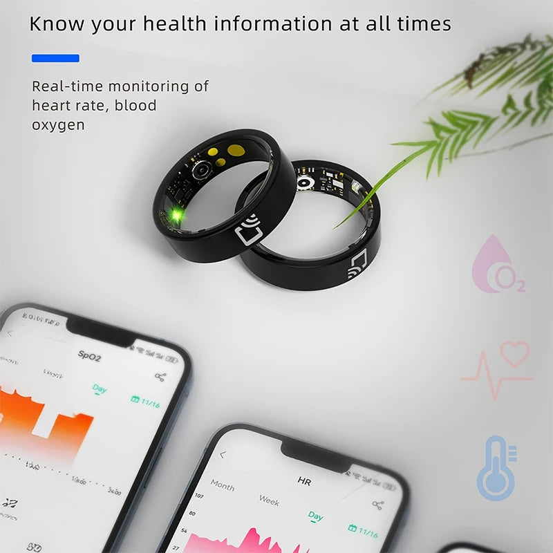 NFC Smart Ring-with Heart Rate Health Sleep Monitor IP68 Waterproof Multi-sport Mode Function 7MM Ultra Thin Rings+Charging Case