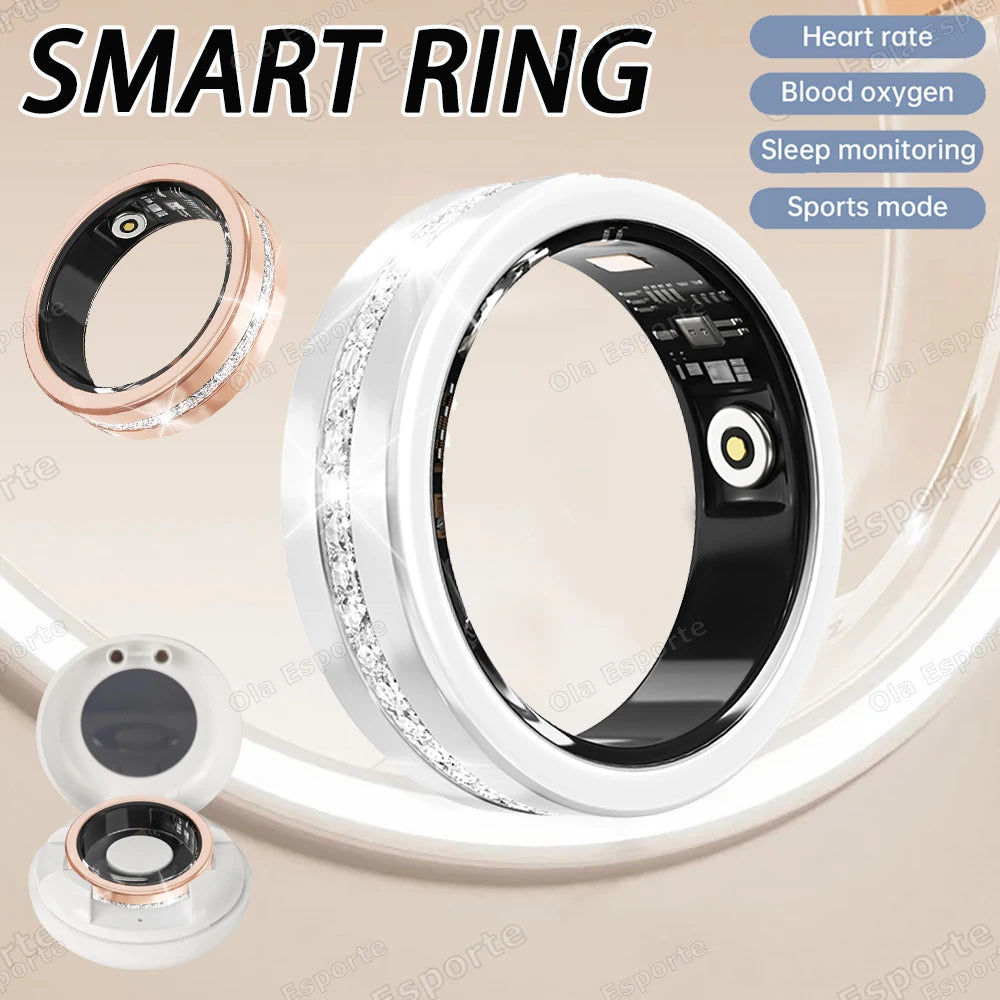 New For Android IOS Smart Ring IP68 Waterproof Heart Rate Health Monitoring Sports Pedometer Fitness Rings Diamond Fashion Women