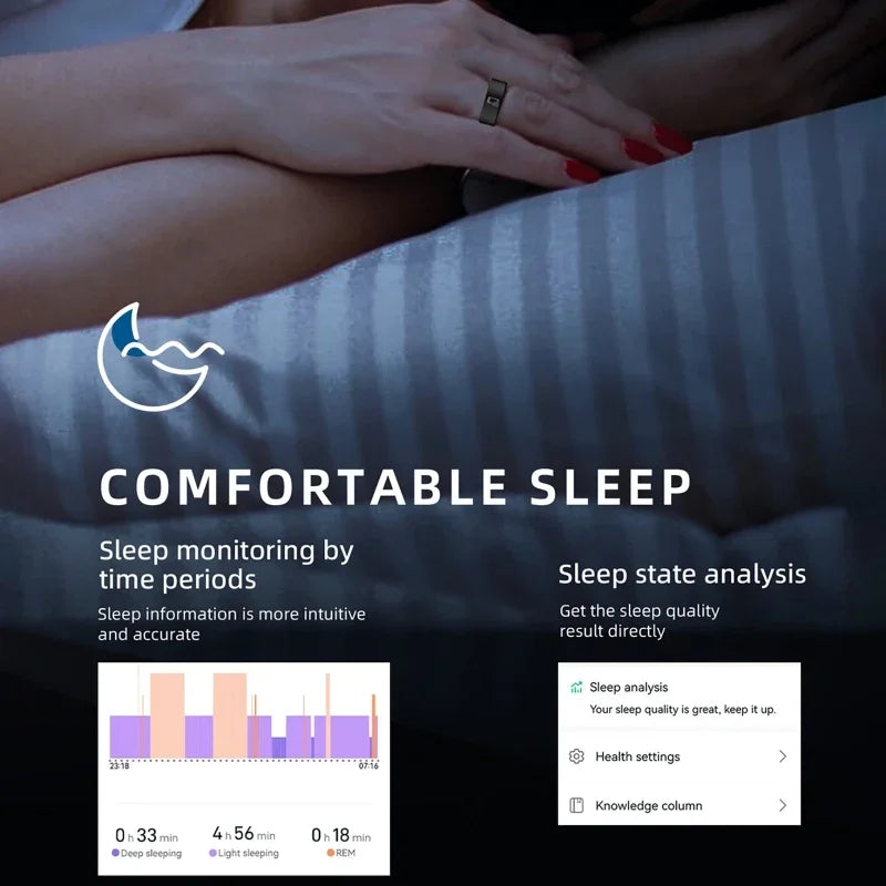 NFC Smart Ring-with Heart Rate Health Sleep Monitor IP68 Waterproof Multi-sport Mode Function 7MM Ultra Thin Rings+Charging Case