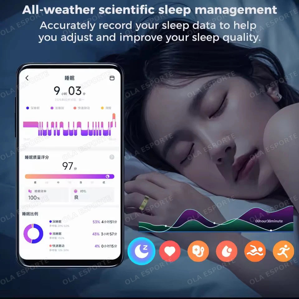 New Health Monitor Smart Ring Outdoor Waterproof Rings Real HRV Monitor Heart Rate Blood Pressure/Oxygen Sports Smartring 2025