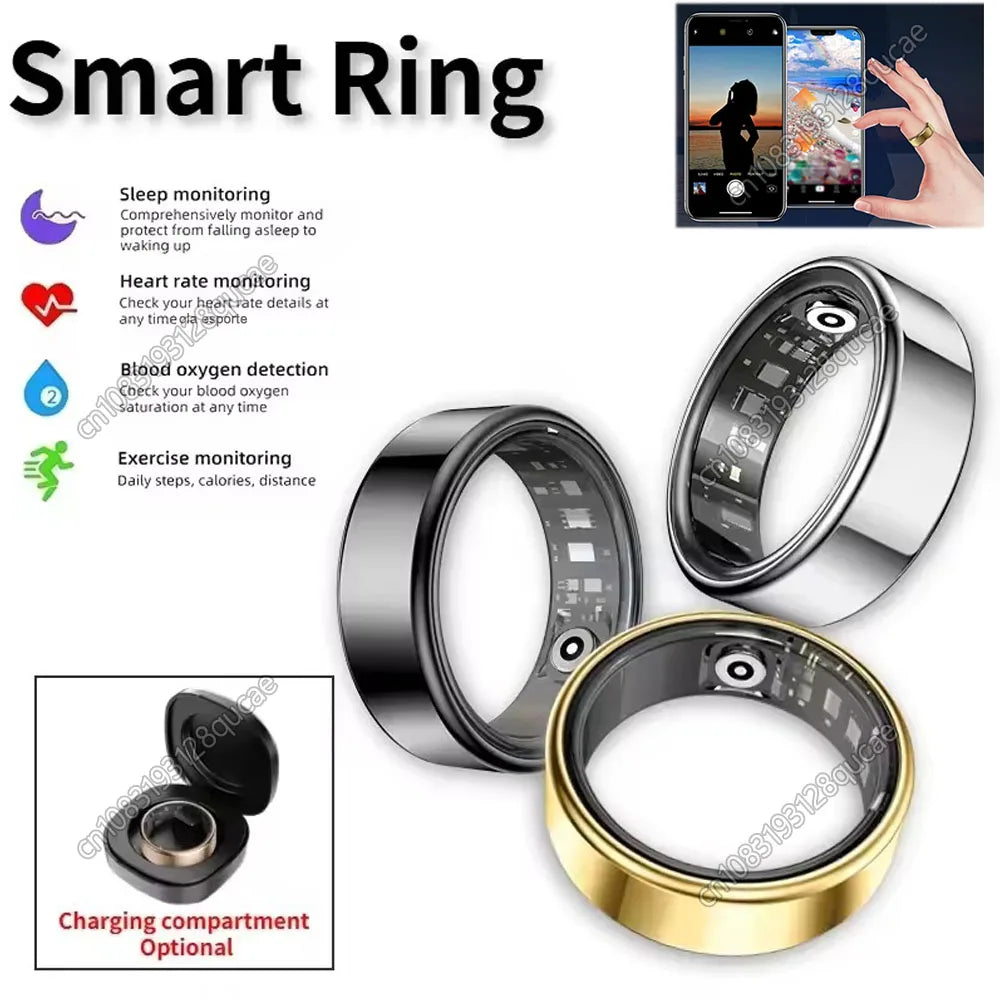 New Smart Ring Men Women, Heart Rate Blood Pressure/Oxygen Sleep Health Monitoring Fitness Sport Rings IP68 Waterproof Smartring