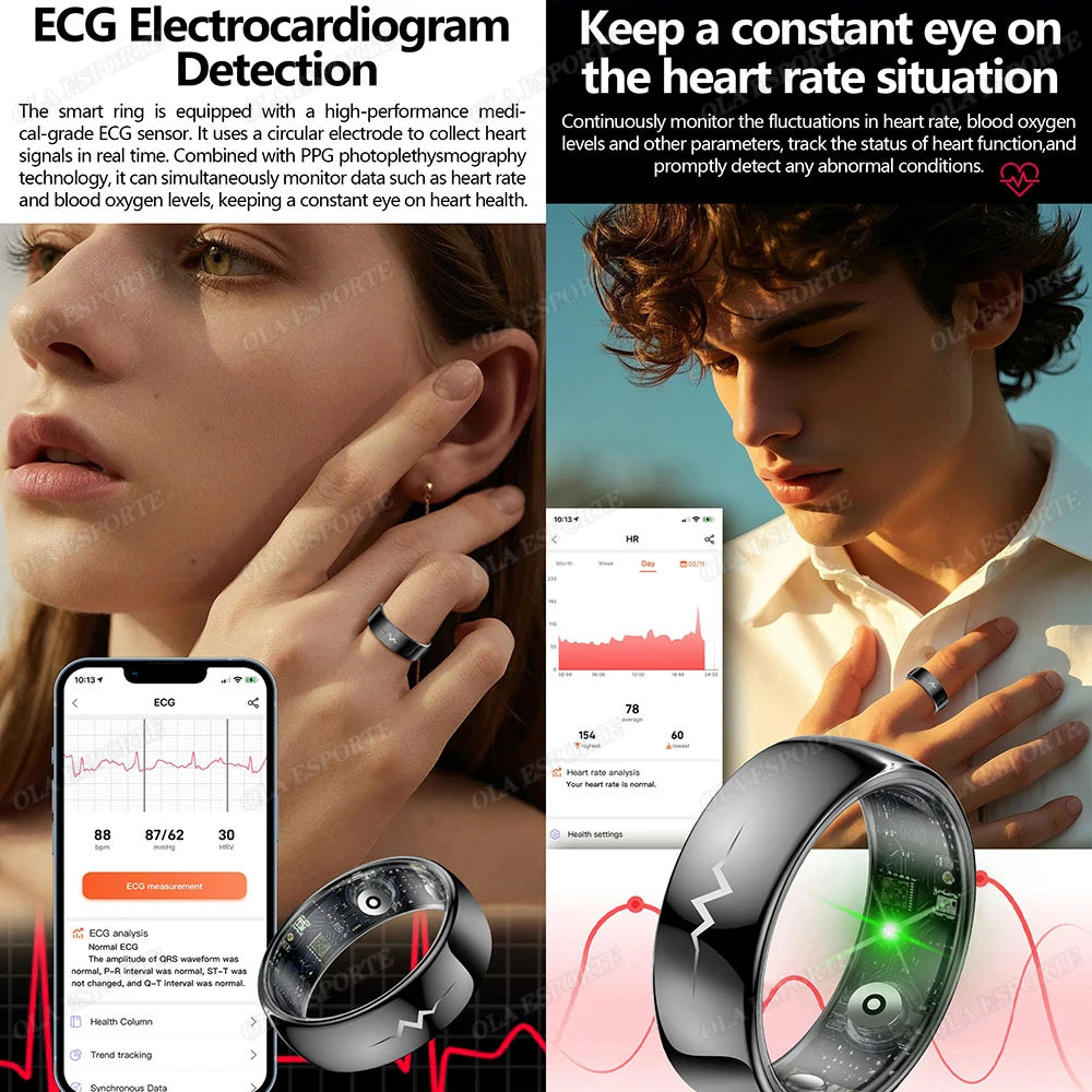 Lovers Intelligent Rings ECG Smart Ring Men Women Health Tracker ECG Monitor Heart Rate Body Temperature Waterproof Smartring