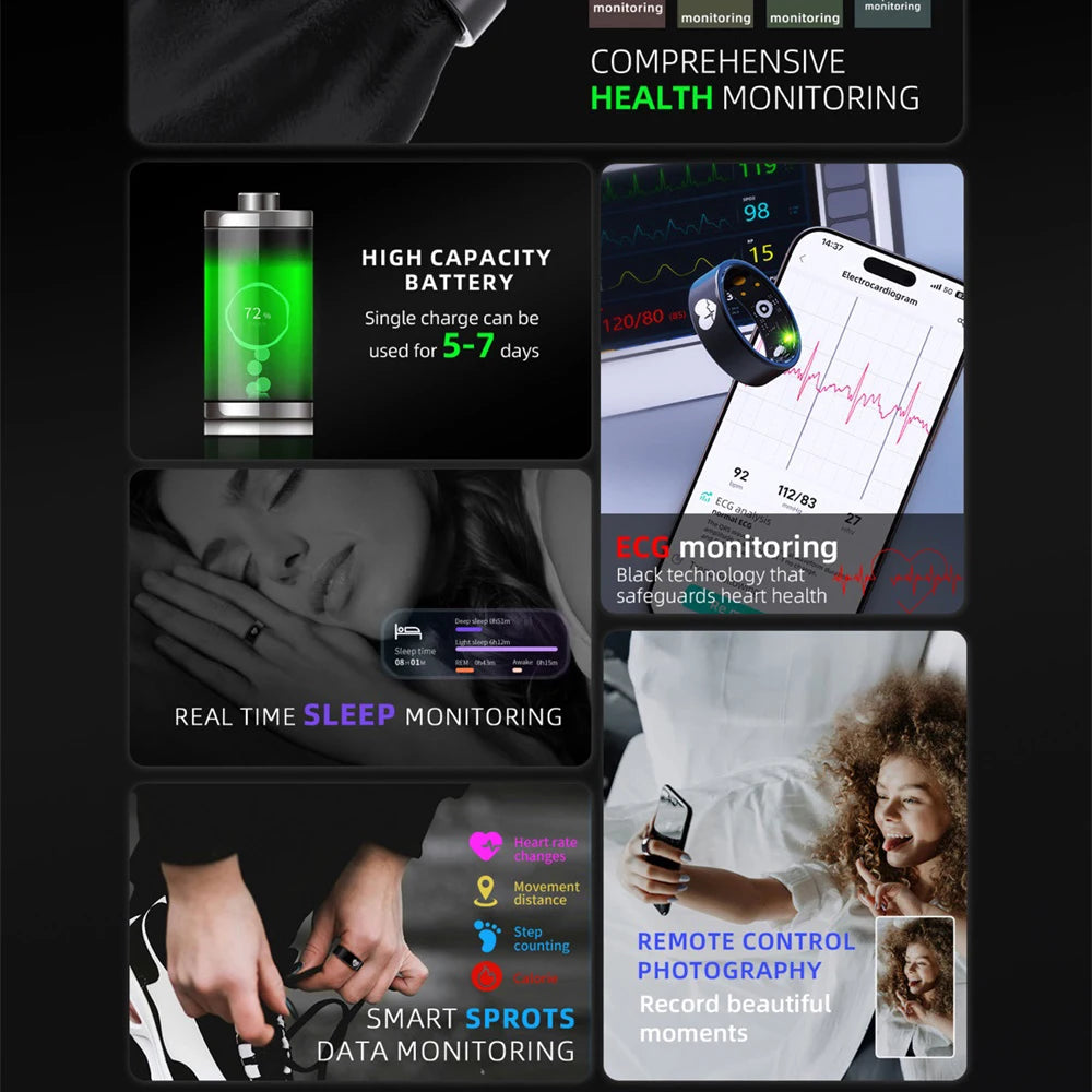 Lovers Intelligent Rings ECG Smart Ring Men Women Health Tracker ECG Monitor Heart Rate Body Temperature Waterproof Fitness