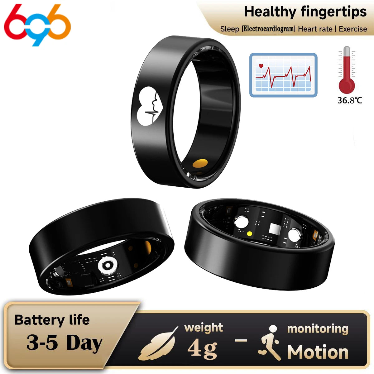 Lovers Intelligent Rings ECG Smart Ring Men Women Health Tracker ECG Monitor Heart Rate Body Temperature Waterproof Fitness