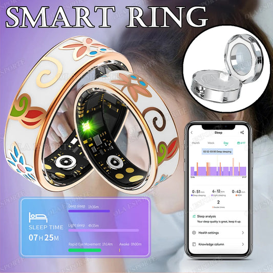 Diamond Fashion Women Smart Ring IP68 Waterproof Stainless Steel Intelligent Ring Health Monitor Sports Pedometer Fitness Rings