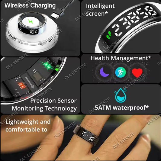 2025 Smart Ring with Display Screen and Touch, Wireless Charging, Health Manager, 5 ATM Waterproof For Men Women Rings R12 R11