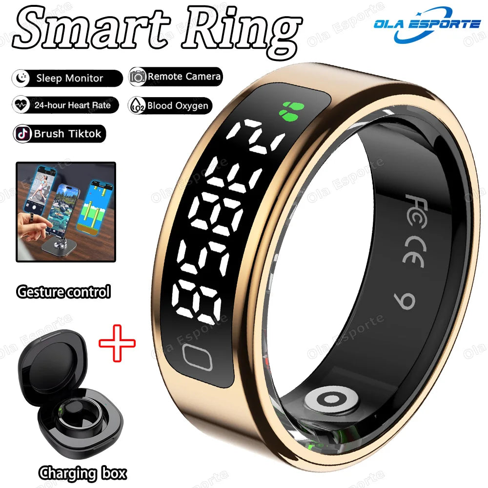 Smart Ring Men Women LED Display Screen Heart Rate Health Monitor Waterproof  Sport Modes rings Scroll through tiktok