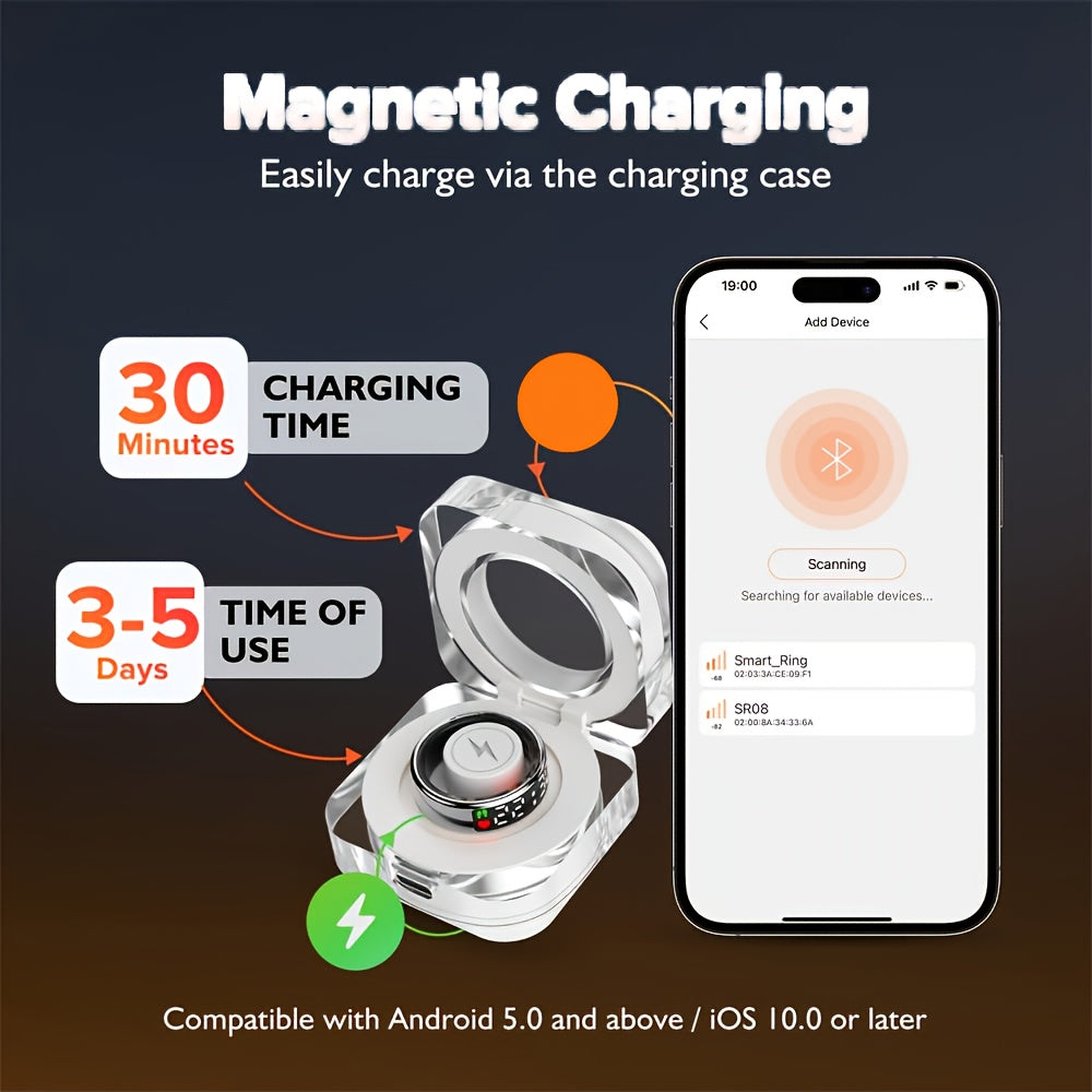 Smart Rings For Men And Women, Step Count, Distance, Exercise Fitness Tracking, Sleep Analysis, IP68 Design, Charging Case, Long Battery Life, Technological Fashion, Ideal Valentine'S Day, New Year & Birthday Gifts